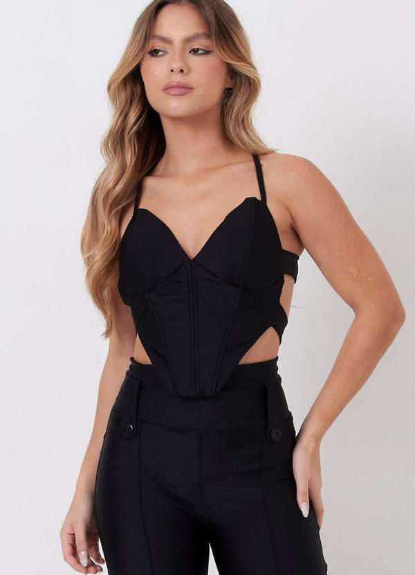 Planet Girls - Cropped Corselet com Bojo Up Glam Planet Girls Preto Preto
