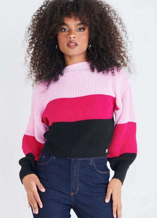 Planet Girls - Cropped Fem Manga Longa Gola Alta Tricot Planet Girls Sortido Sortido