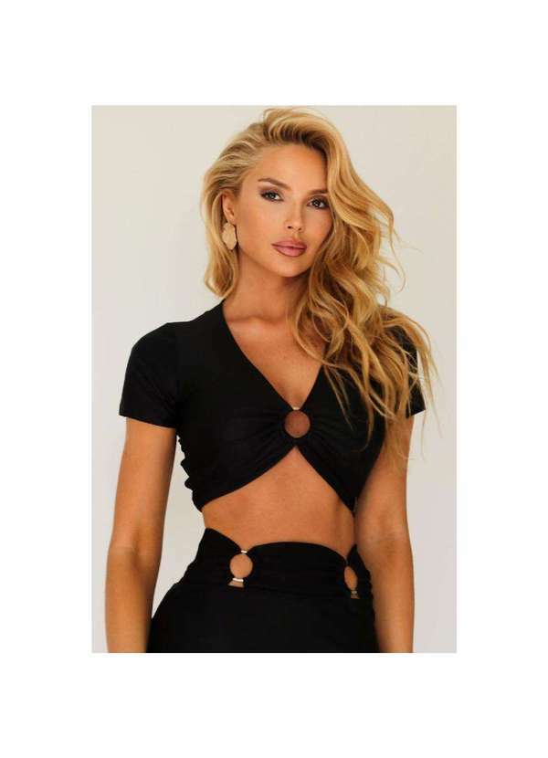 Planet Girls - Cropped Feminino Amarração Argola Planet Girls Preto Preto