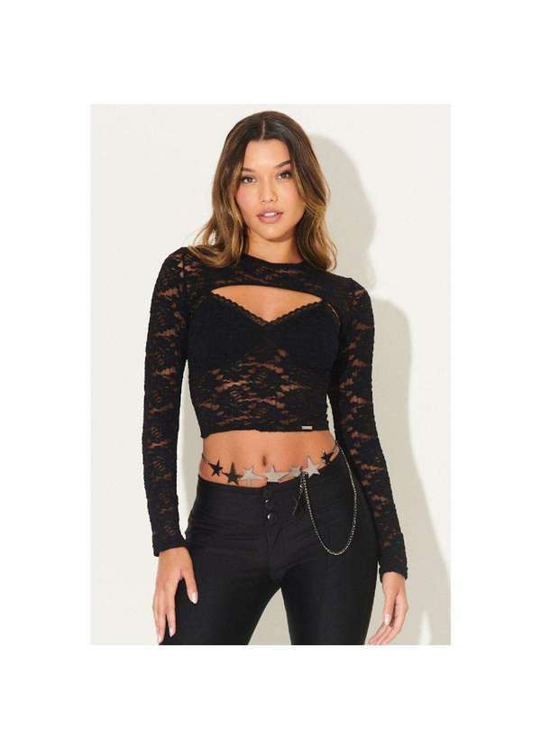 Planet Girls - Cropped Feminino Bolero Renda Planet Girls Preto Preto