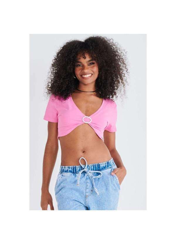 Planet Girls - Cropped Feminino Cotton Detalhe Argola Planet Girls Rosa Médio Rosa Médio