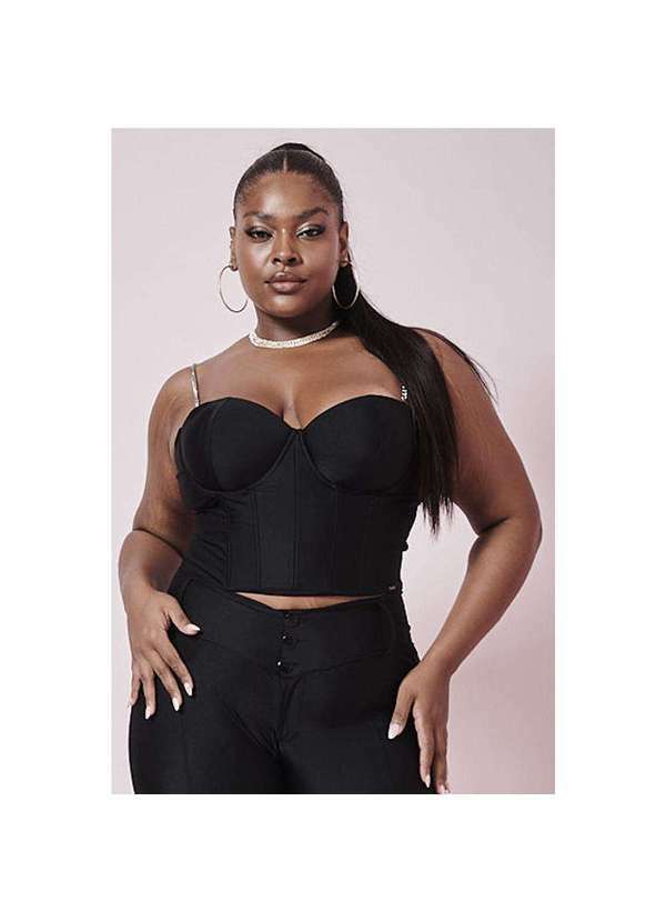 Planet Girls - Cropped Feminino Detalhe Corrente Planet Girls Preto Preto