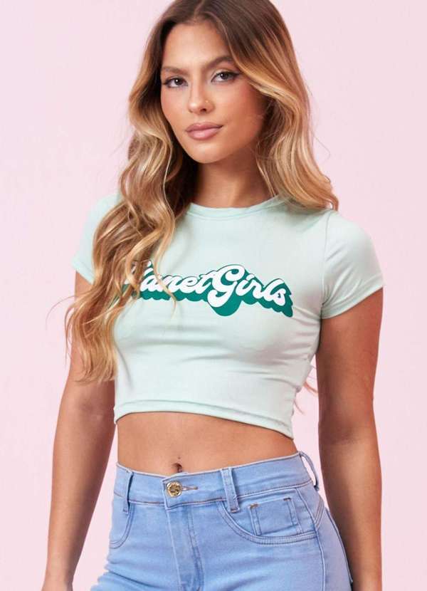 Planet Girls - Cropped Feminino Groovy Logo Planet Girls Verde Médio Verde Medio