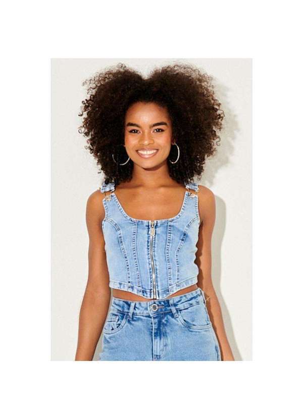 Planet Girls - Cropped Feminino Jeans Zíper Frontal Planet Girls Jeans Claro Jeans Claro