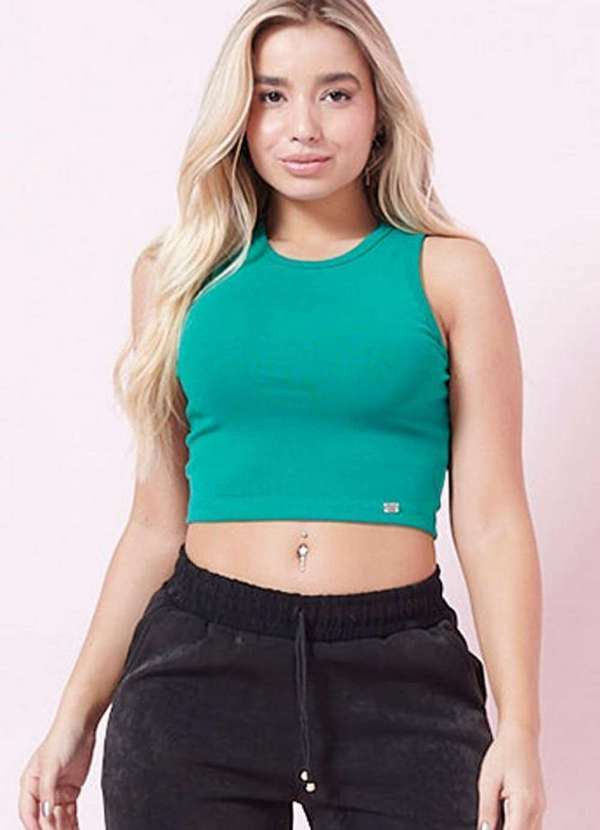 Planet Girls - Cropped Feminino Liso Gola Careca Planet Girls Verde Médio Verde Médio