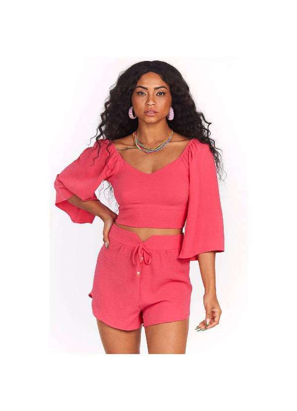 Planet Girls - Cropped Feminino Liso Manga 7/8 Amarração Planet Girls Rosa Médio Rosa Médio