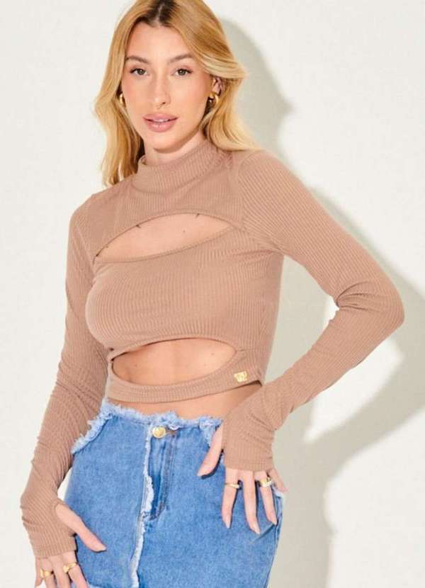 Planet Girls - Cropped Feminino Liso Recortes Planet Girls Marrom Médio Marrom Médio