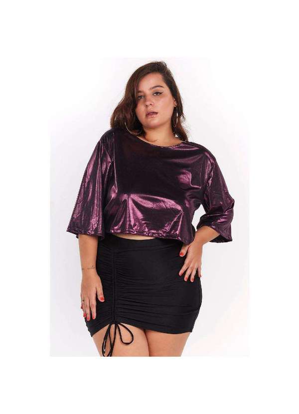 Planet Girls - Cropped Feminino Manga 3/4 Liso Planet Girls Roxo Médio Roxo Médio