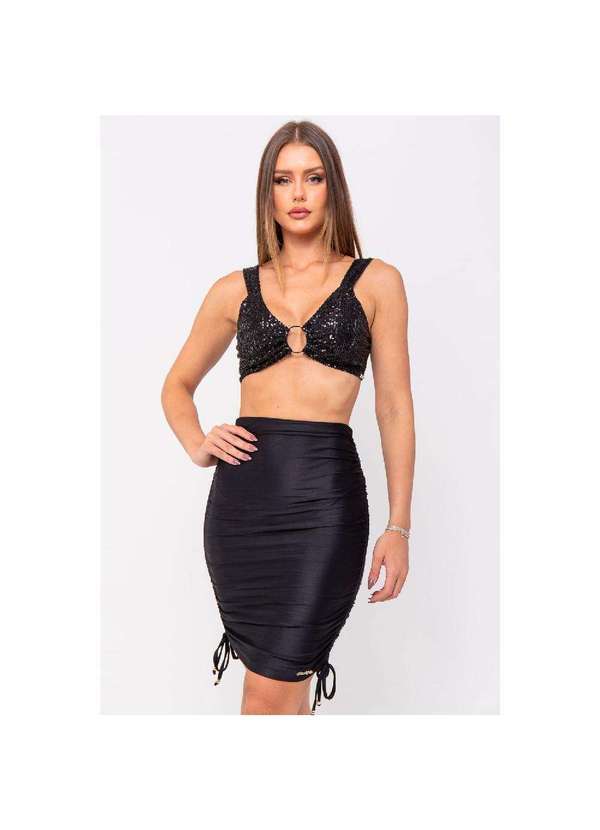 Planet Girls - Cropped Feminino Paetê Detalhe Argola Planet Girls Preto Preto