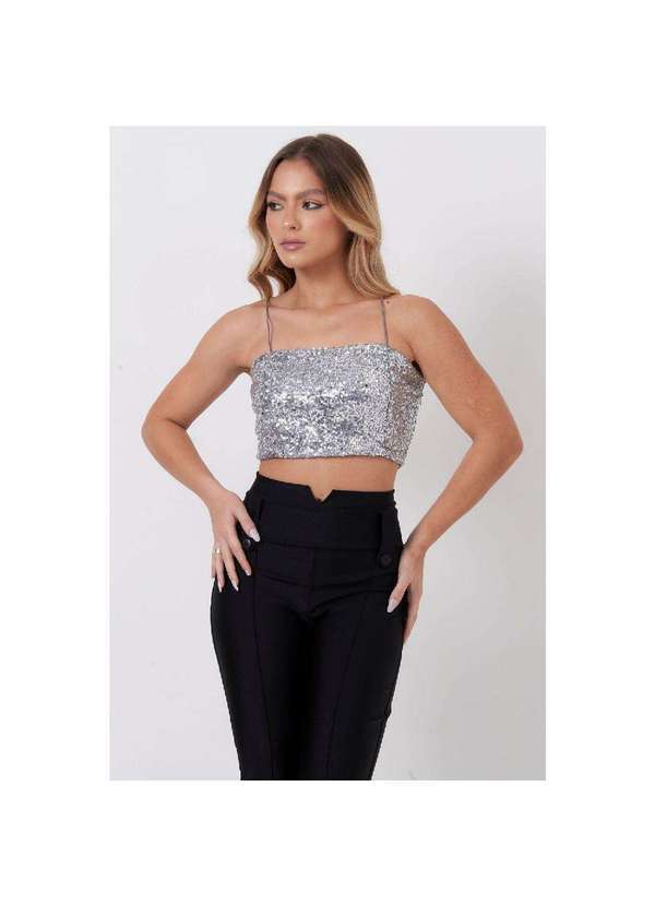 Planet Girls - Cropped Feminino Paetê Planet Girls Prata Prata