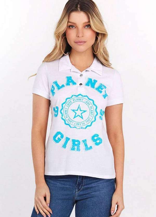 Planet Girls - Polo Feminina Piquet 1997 Planet Girls Azul Médio Azul Médio