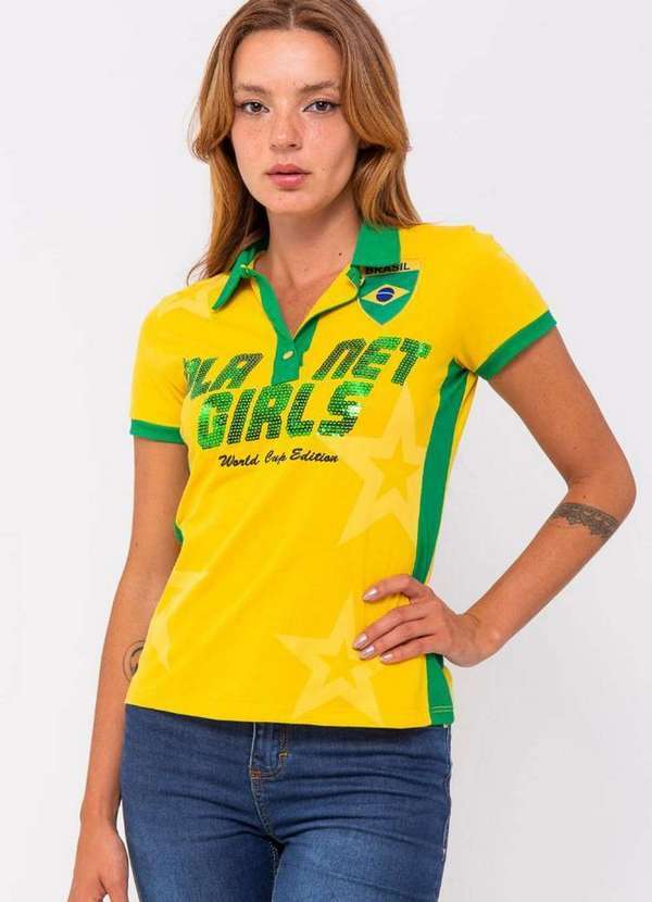 Planet Girls - Polo Feminina Piquet Brasil Planet Girls Amarelo Médio Amarelo Médio