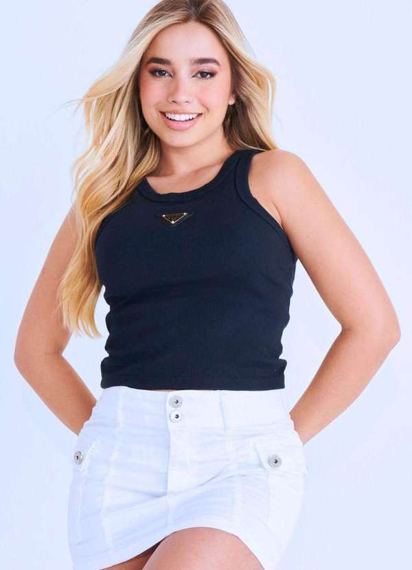 Planet Girls - Regata Feminina com Logo Metalizado Planet Girls Preto Preto