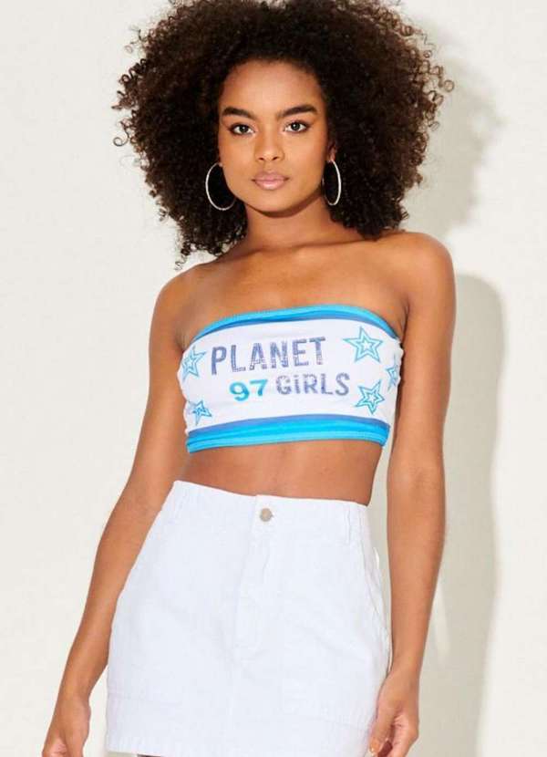 Planet Girls - Top Faixa Estrelas com Strass Planet Girls Branco Branco