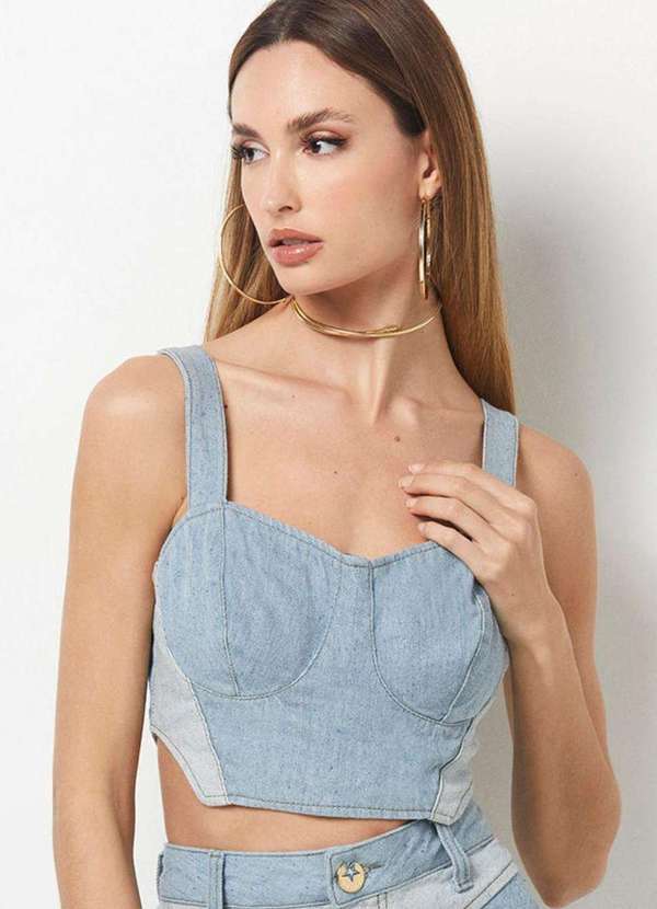 Planet Girls - Top Feminino Tecido Avesso Planet Girls Jeans Claro Jeans Claro