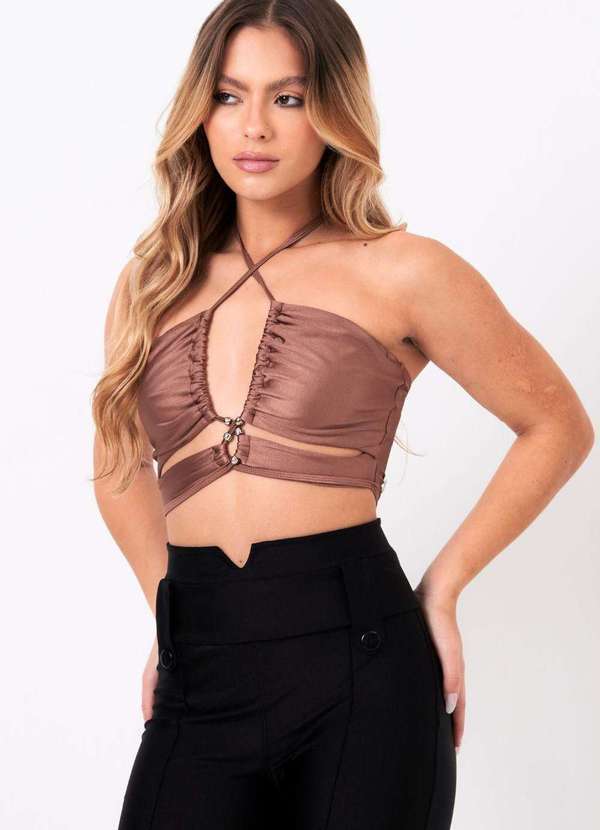 Planet Girls - Top Feminino Up Glam com Ponteiras Planet Girls Marrom Médio Marrom Medio