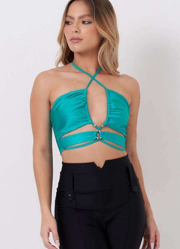 Planet Girls - Top Feminino Up Glam com Ponteiras Planet Girls Verde Médio Verde Medio