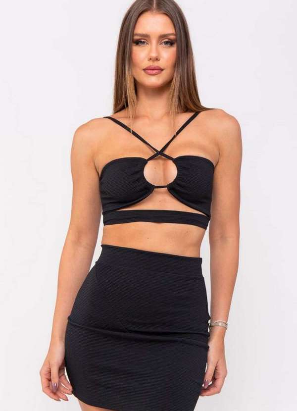 Planet Girls - Top Malha Liso com Recorte Planet Girls Preto Preto