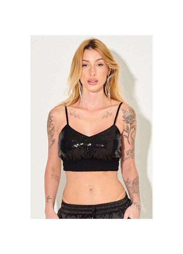 Planet Girls - Top Paetê Ross Alcinha Fina Planet Girls Preto Preto
