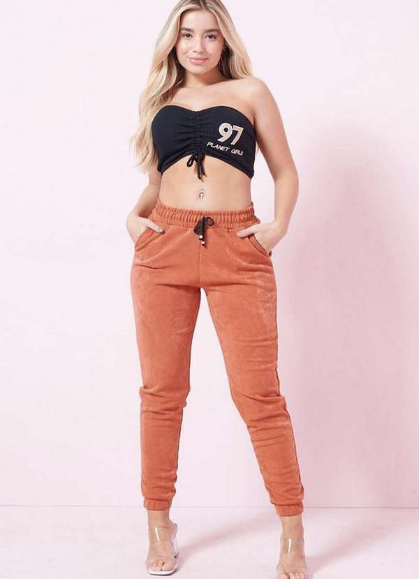 Planet Girls - Calça Amarração na Cintura Planet Girls Marrom Médio Marrom Médio