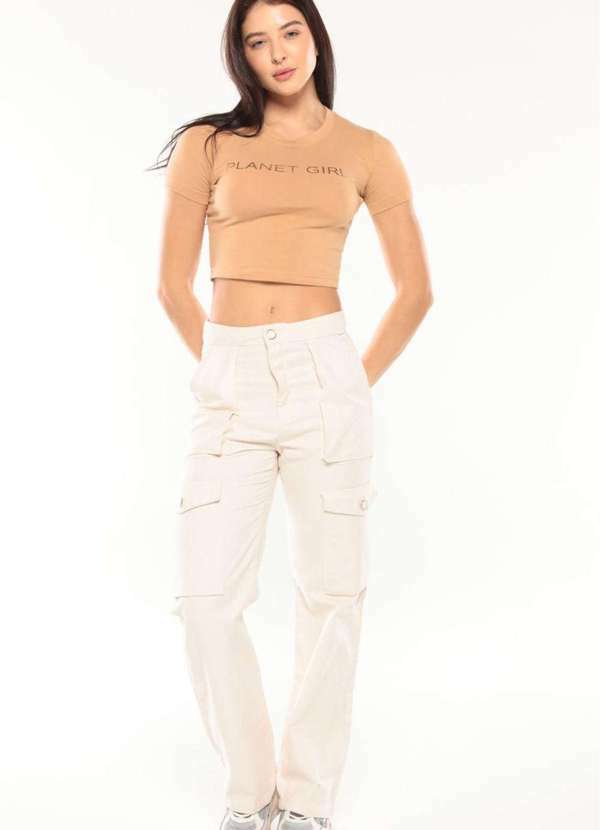 Planet Girls - Calça Alfaiataria Feminina Cargo Planet Girls Bege Claro Bege Claro