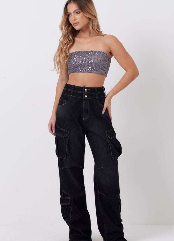 Planet Girls - Calça Feminina Cargo Black Star Planet Girls Preto Preto