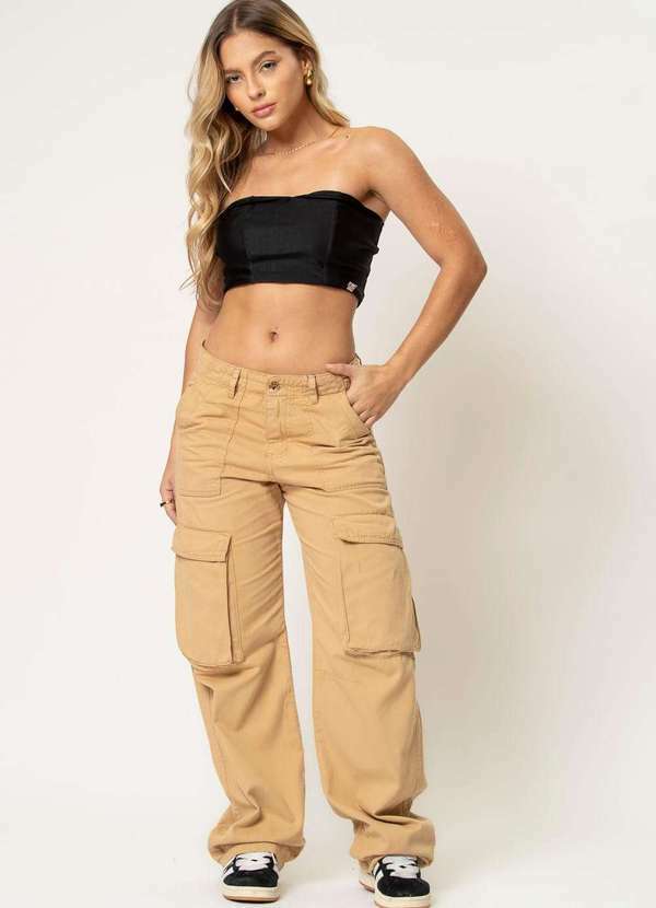 Planet Girls - Calça Sarja Feminina Cargo Planet Girls Bege Claro Bege Claro