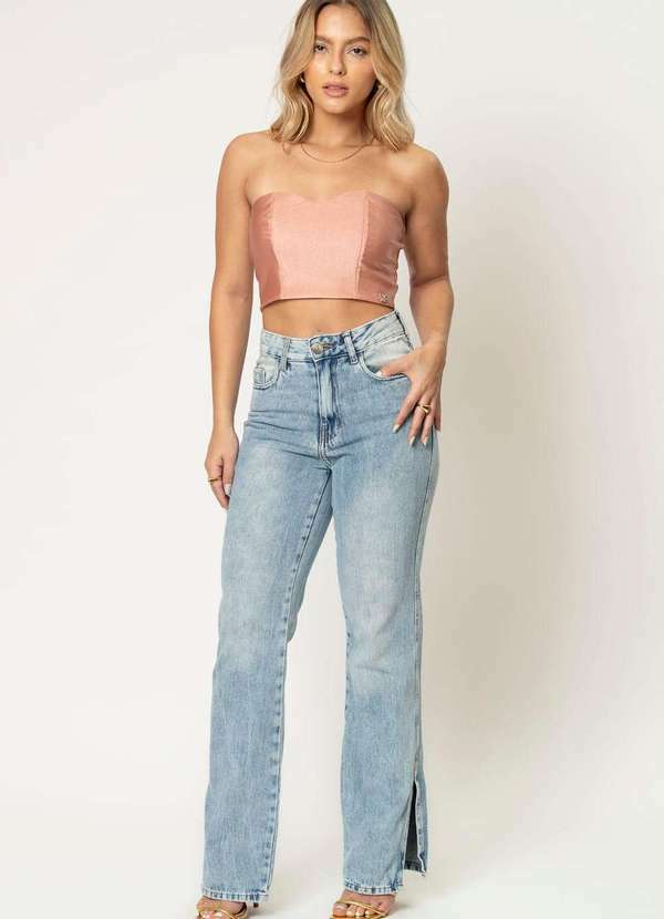 Planet Girls - Calça Jeans Feminina com Fenda Planet Girls Jeans Médio Jeans Medio