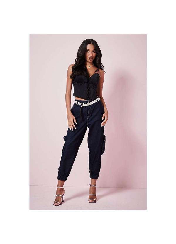 Planet Girls - Calça Feminina Jeans Cargo Utilitário Planet Girls Azul Escuro Azul Escuro