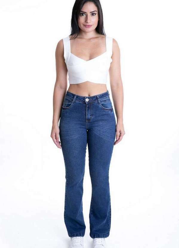 Planet Girls - Calça Feminina Jeans Flare Puídos Planet Girls Jeans Escuro Jeans Escuro