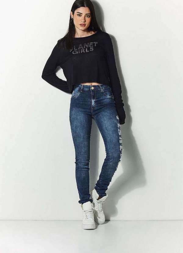 Planet Girls - Calça Feminina Jeans Liso Planet Girls Jeans Médio Jeans Médio