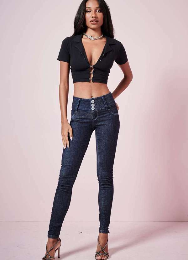 Planet Girls - Calça Jeans Feminina Skinny Cós Baixo Planet Girls Jeans Escuro Jeans Escuro