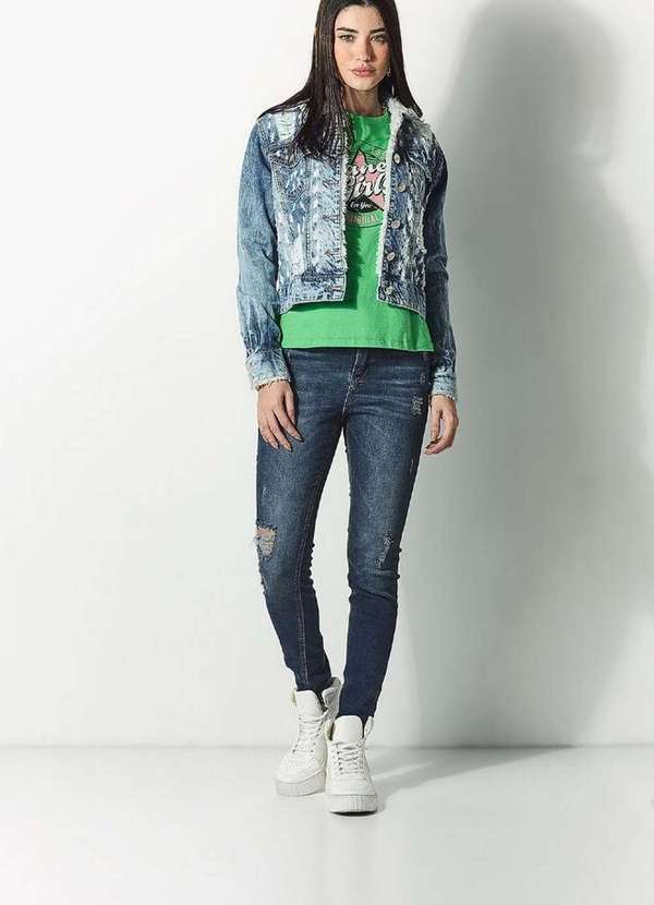 Planet Girls - Calça Feminina Jeans Skinny Estonado Planet Girls Jeans Escuro Jeans Escuro