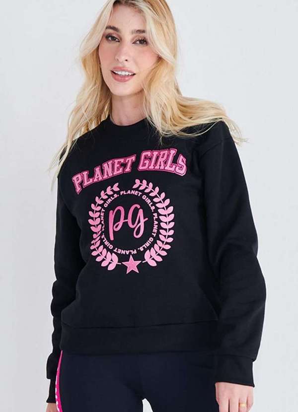 Planet Girls Moletom Feminino Estampado Planet Girls Preto Preto