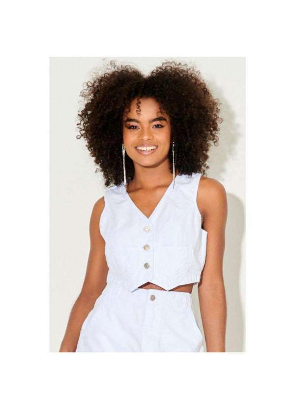 Planet Girls - Colete Cropped Feminino Jeans Planet Girls Branco Branco