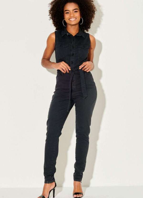 Planet Girls - Macacão Longo Feminino Sarja Planet Girls Preto Preto
