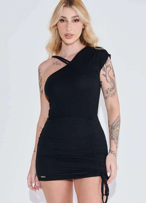 Planet Girls - Vestido Curto Malha Canelado Planet Girls Preto Preto