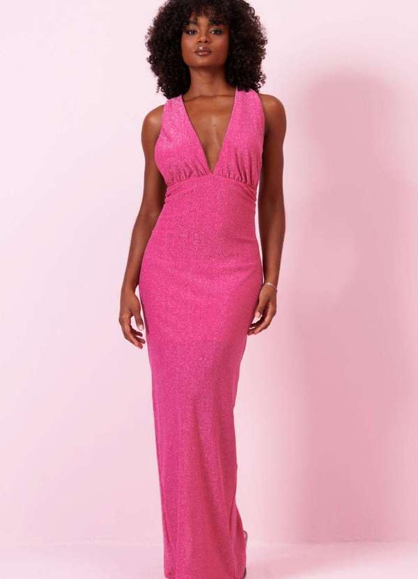 Planet Girls - Vestido Longo em Lurex com Drapeado Planet Girls Rosa Médio Rosa Medio