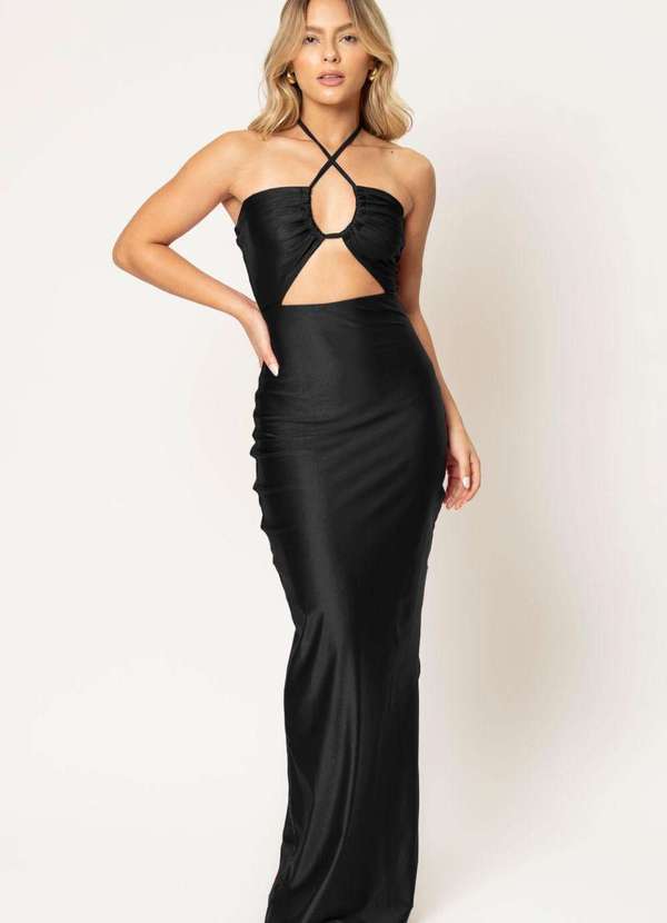Planet Girls - Vestido Longo Up Glam com Amarração Planet Girls Preto Preto