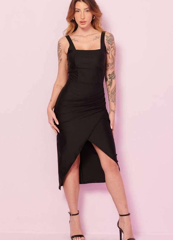 Planet Girls - Vestido Midi Up Glam Decote Quadrado Planet Girls Preto Preto