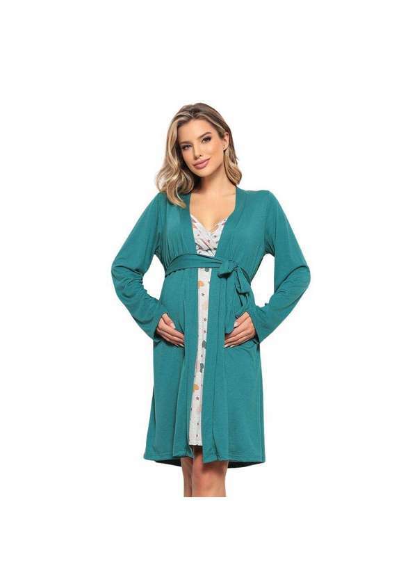 Luna Cuore - Kit Camisola com Robe Gestante Coracoes Verde