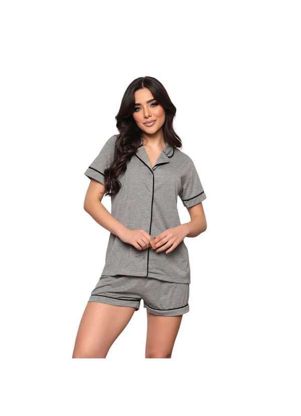 Luna Cuore - Pijama Americano Feminino Manga Curta Blogueira Luna Cuore Cinza