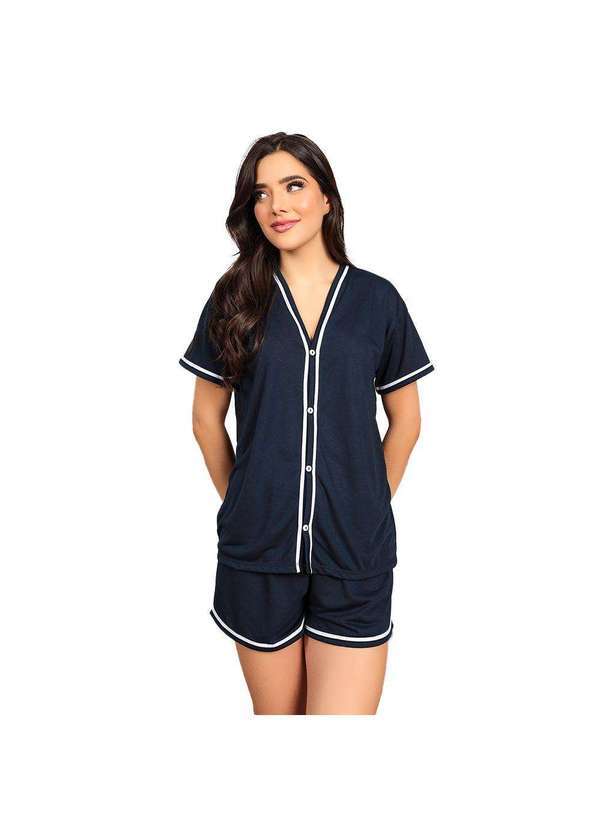 Luna Cuore - Pijama Americano Feminino Manga Curta Luna Cuore Azul