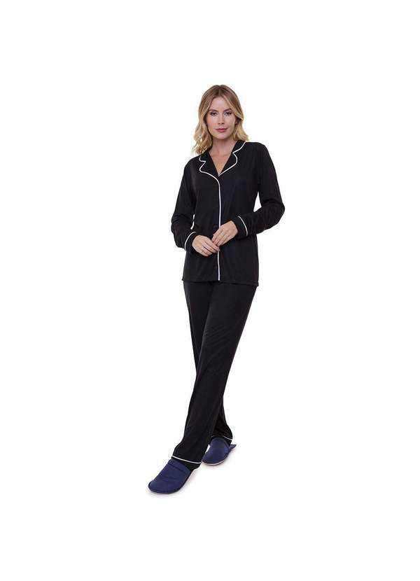 Luna Cuore - Pijama Americano Longo Calca Cos de Ribana Preto