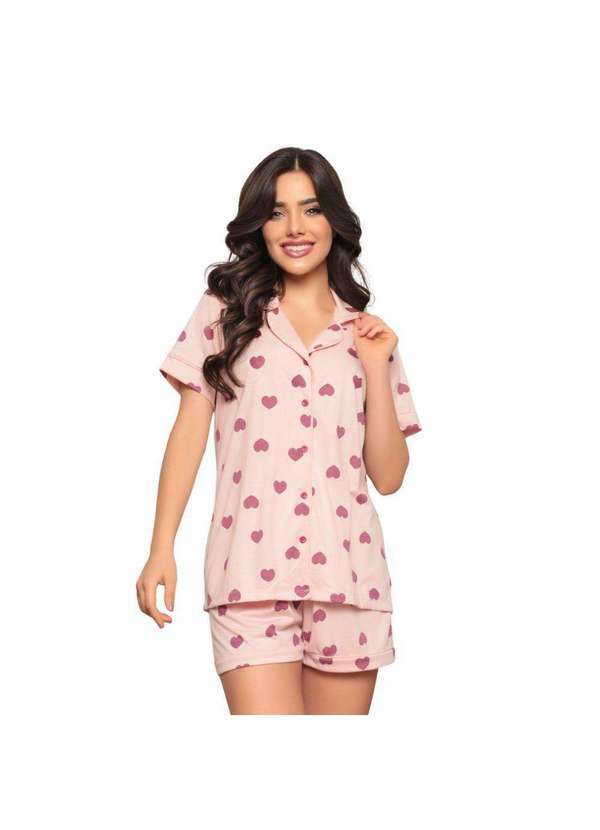 Luna Cuore - Pijama Feminino Americano Curto Estampa Coracoes Luna Cuore Rosa
