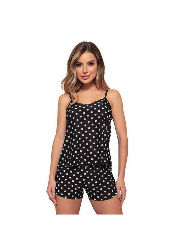 Luna Cuore - Pijama Feminino Baby Doll Liganete Estampado Preto