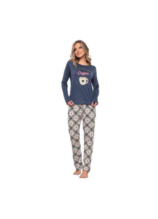 Luna Cuore - Pijama Feminino Longo Feminino Cafe Azul