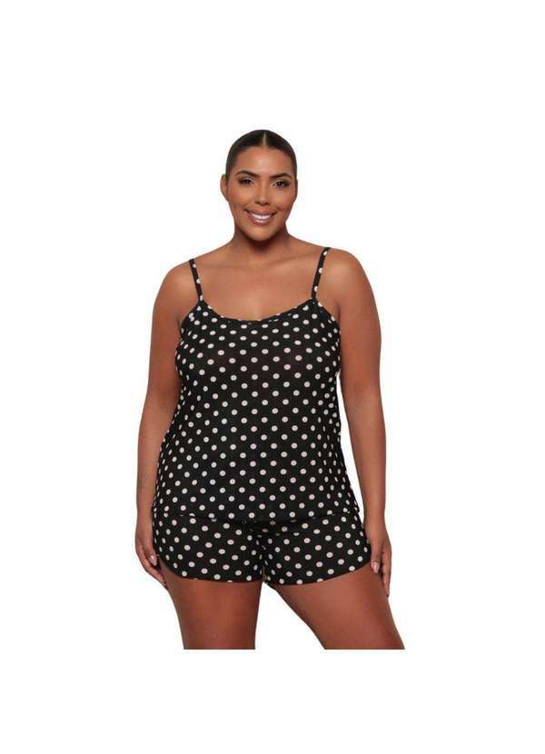 Luna Cuore - Pijama Feminino Plus Size Short Doll Liganete Poa Luna Cuore Preto
