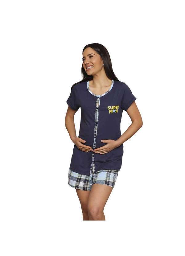 Luna Cuore - Pijama Gestante Familia Super Mae Luna Cuore Azul