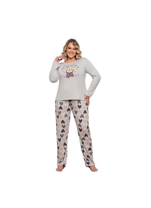 Luna Cuore - Pijama Inverno Plus Size Dog Coracoes Cinza